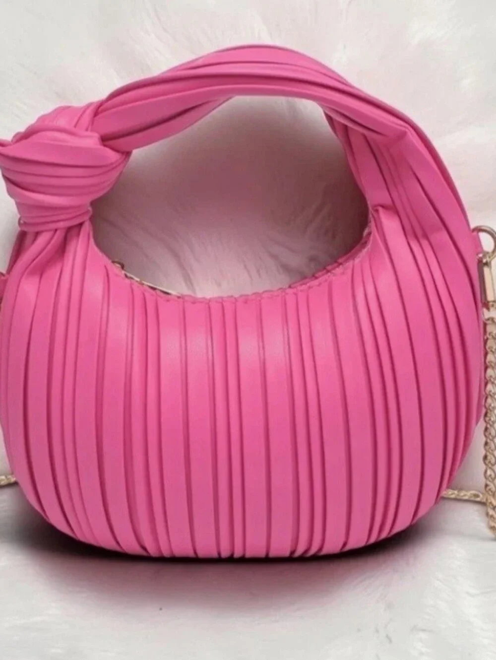 Urban Expressions Stylish Pink Pleated Vegan Leather Knot-Handle Mini Hobo Bag